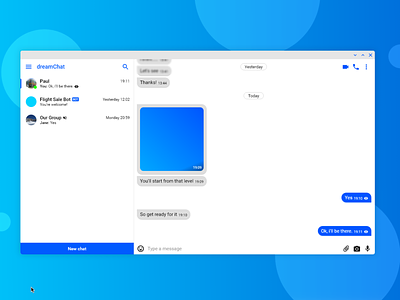 dreamChat App app blue blue and white chat chat app design material design material design 2 operating system os ui ui ux design ux