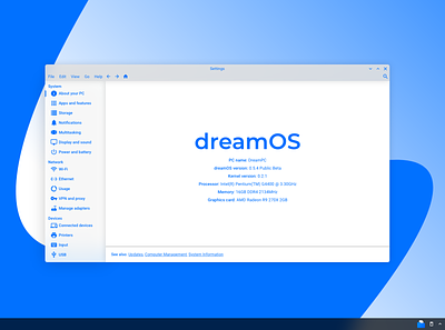 dreamOS Settings App Mockup app blue blue and white design material design material design 2 operating system os ui ux
