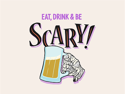 Eat, Drink & Be Scary Mummy art licensing available to license beer brew halloween mummy pint