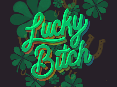 Lucky Bitch adobe fresco hand lettered hand lettering horseshoe illustration lettered lettering luck rainbow shamrock skull st. patricks day typography