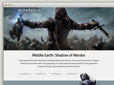 Portfolio Teaser design development full width gaming middle earth portfolio shadow of mordor teaser web website