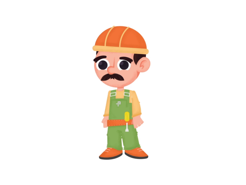 HI green helmet hi! hola moustache orange overall tool worker