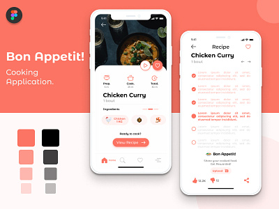 Cooking App 2d 3d app app design apple application black button cook cooking cooking app daily ui design figma food app illustration minimal recipe recipe app uiux