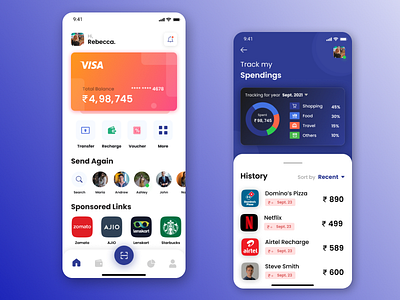 Spend Tracker | Finance App blue cred figma finance finance app graphic design minimal paypal spend tracker ui ui ux vector