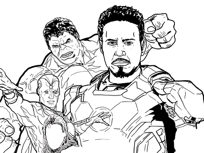 Avengers 2-WIP #1 avengers design doodle film hulk illustration iron man linework movie ultron vision