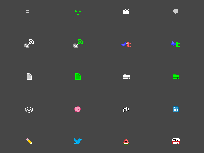 Tiny Pixel Icons bird codepen dribbble git icon pencil pixel tiny twitter watermelon website youtube