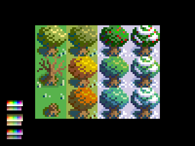 Seasonal Bushes 16bit 16-bit tiles videogame game pixel bush seasons winter autumn fall summer