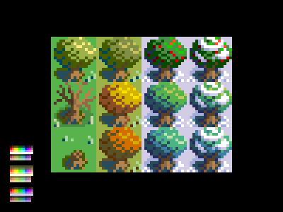 Seasonal Bushes 16-bit 16bit autumn bush fall game pixel seasons summer tiles videogame winter