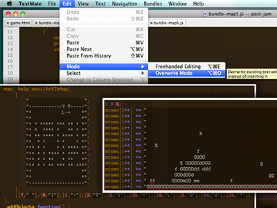 asciiArtToMap() and Overwrite Mode, FTW! akihabara art ascii design edit engine game level text textmate videogame