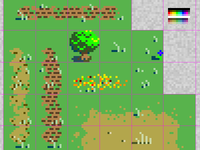 Game Preview, Tiles: grass, brush, paths, dirt, leaves 8-bit 8bit art game pixel sprite tile videogame