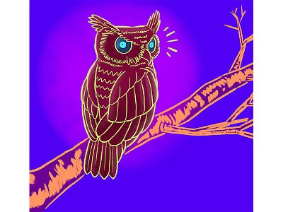 Drawlloween2017 10-14 branch drawlloween halloween neon owl