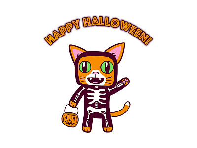 Drawlloween2017 10-31 cat drawlloween halloween pumpkin skeleton