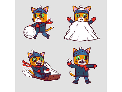 Winter Gato cat cold gato orange sledding snow snowball winter