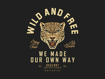 Wild & Free akhzart angry animal badge band beast big cat brand branding clothing design evil graphic design illustration leopard logo merch simple typography vector