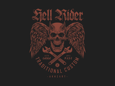 Hell Rider akhzart apparel design biker bikers clothing design devil devil horns graphic design harley davidson hell illustration motorcycle rider skull streetwear vector wings