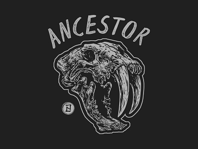 Ancestor akhzart apparel design badge band merch brand clothing design graphic design illustration merch sabertooth skull tiger vector