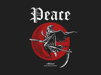 PEACE akhzart angel apparel design badge band merch clothing dark art death grim reaper halloween illustration merch skeleton skull streetwear vector