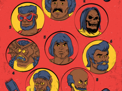 Detail of Master Cuts of the Universe beast man haircut hairstyle he man illustration man at arms masters of the universe mer man skeletor trap jaw vector