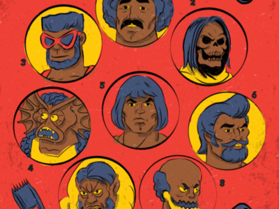 Detail of Master Cuts of the Universe illustration vector trap jaw beast man skeletor man at arms mer man he man masters of the universe hairstyle haircut