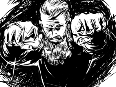 Unused fighter illustration beard black and white fighter fists illustration