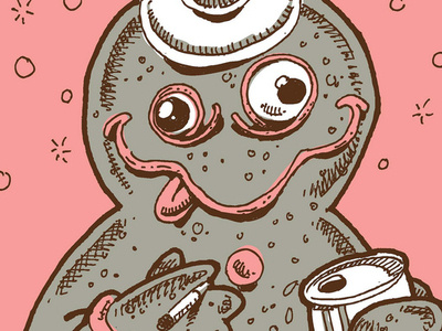 Detail of Frosted Flake trading card brown drinking gingerbread man illustration pen and ink pink smoking sweet tooth trading card trading cards vector