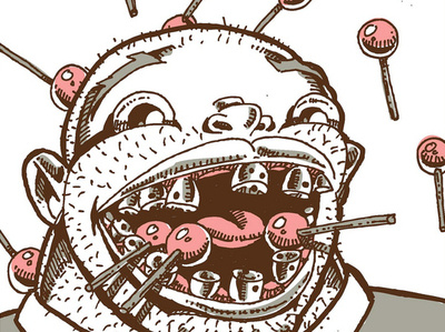 Detail of Kojerk brown candy illustration pen and ink pink sweet tooth teeth trading card trading cards vector