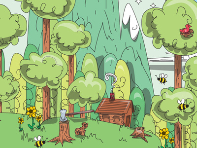 Detail of Community Playhouse poster axe bees birds community playhouse forrest illustration mountains poster woods