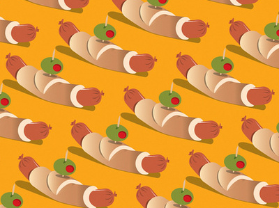 Repeating hotdog and olive pattern hotdog olive orange pattern