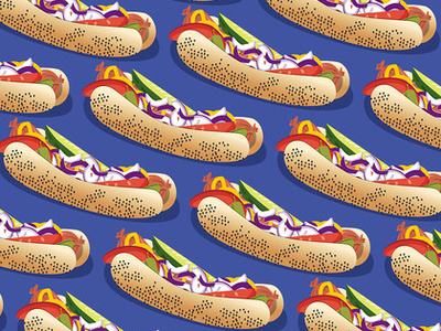 Chicago dog repeating pattern chicago fully loaded hotdog vector