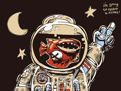 Detail of Dead Space Fish astronaut dead fish fishbowl nasa pen and ink space vector