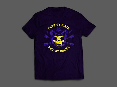 Cat Shirt Design 2 bones cat cute evil pentagram purple screenprint skull yellow