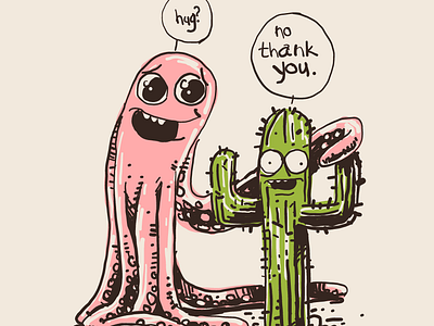 No Hugs cactus doodle hugs octopus