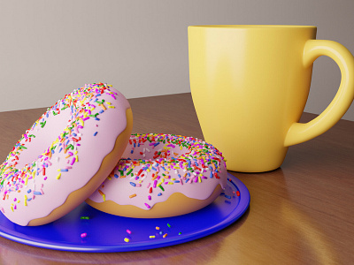 Tasty donuts with cup of tea