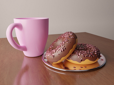 Tasty Valentine's day donuts with cup of tea