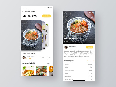 Food App Concept app cooking course design favourite flat food list ui ux vector white