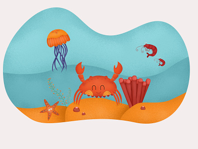 Under the sea. Crab adobe photoshop animal crab digitalart illustraion jellyfish photoshop sand shrimp underwater water