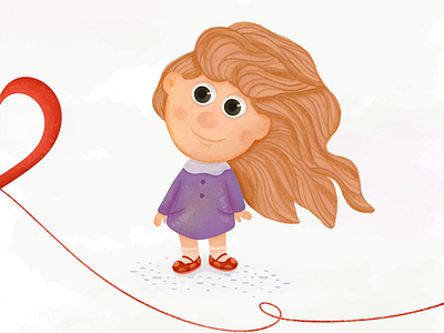First valentine. Cute girl art cartoon character colorful cute digital girl heart illustraion photoshop procreate