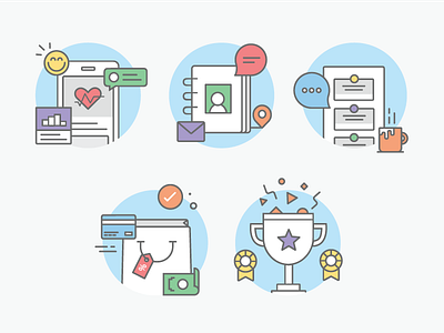 Onboarding Illustrations app icons illustrations intro screens mobile news feed onboarding outline perks rewards ui web