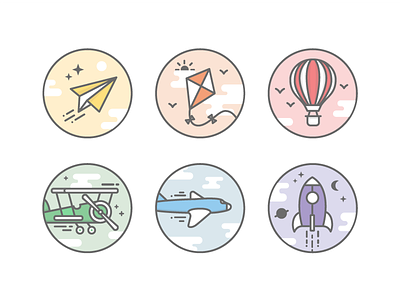 Milestones badges app badges ballon illustrations kite milestones paper plane plane rocket
