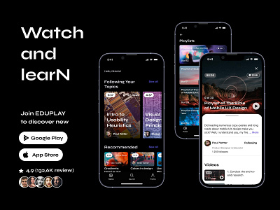 EDUPLAY APP - Application for learning by short videos design mobi mobile design research ui ux ux design
