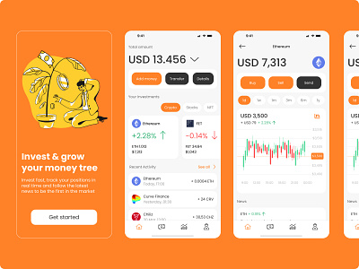 Money Tree - Investment app charts crypto finance app investment app mobile app onboarding ui app uidesign