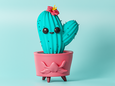 Cute cactus 3d illustration