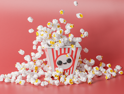 попкорн 3d 3dart 3ddesign 3dmodelling 3dsmax art blender cinema4d cute cycles illustration kawaii modelling popcorn render ui
