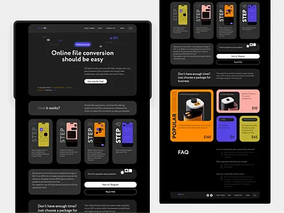 Webdesign of Telegram bot landing page 3d black brutalism brutalist design landing landing page layout page stylish swiss design typography ui uiux web webdesign