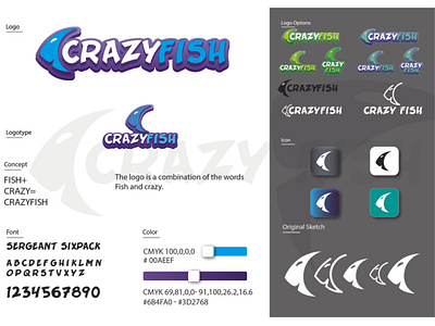 CrazyFish logo cartoon version branding design illustration logo logo design vector