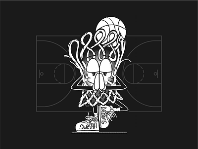 Netman Tree Pose basketball cartoons design halftones