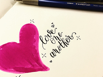 Love one another brush calliography heart marker pen pencil typo typography