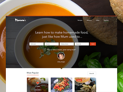 Mamma's Recipes food photography search ui web web design