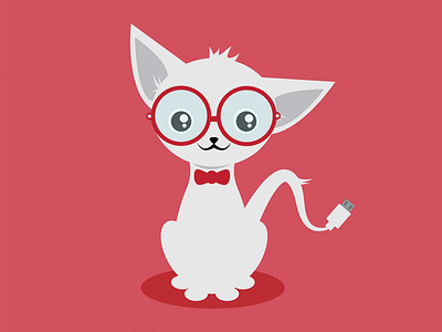 Geeky Kitty cat flat geek geeky glasses illustration kitten kitty nerd nerdy red white