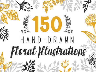 150 Hand-drawn Floral Illustrations creative market extended license floral flowers hand drawn handdrawn illustrations laurels vector wedding wreath